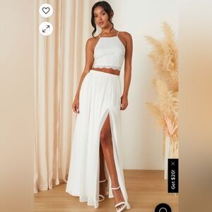 White Lace Two-Piece Maxi Dress